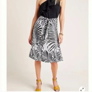 Anthropologie Black and White Tie Front A-Line Skirt